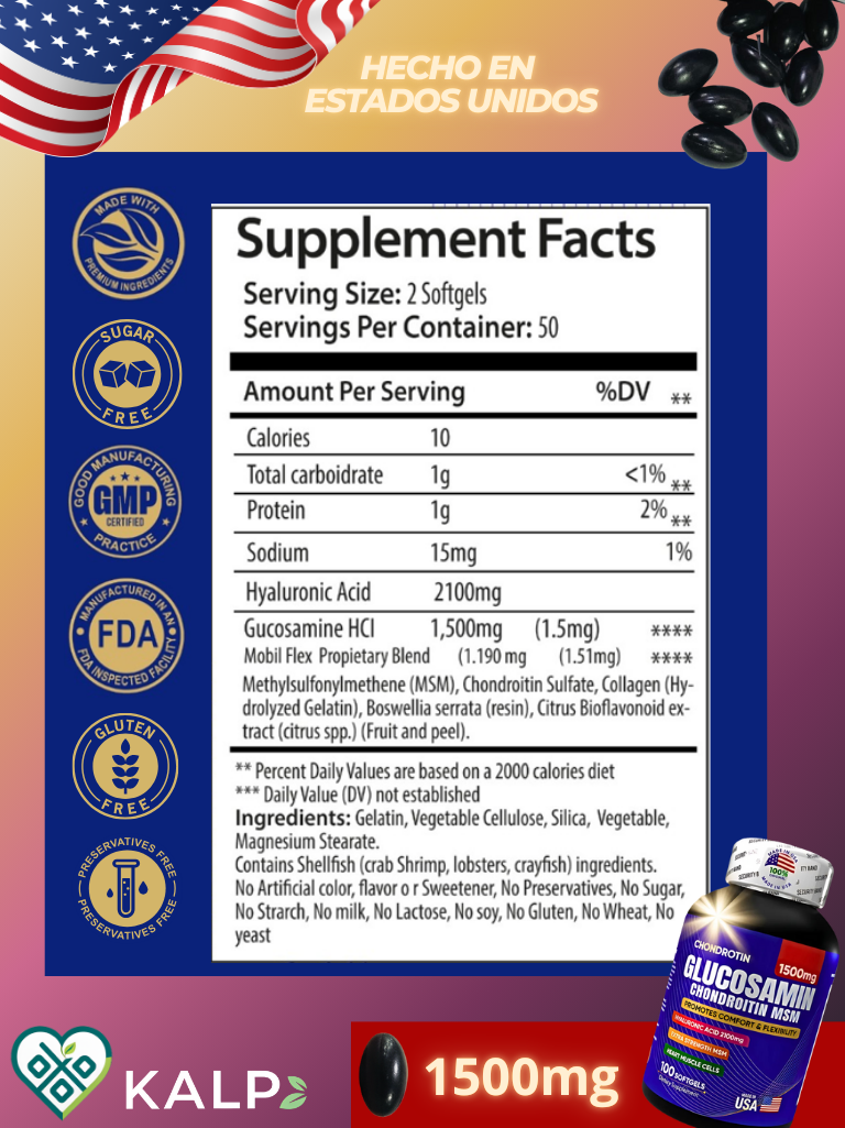 💪 Glucosamina+ Ácido Hialurónico + Condroitina + MSM